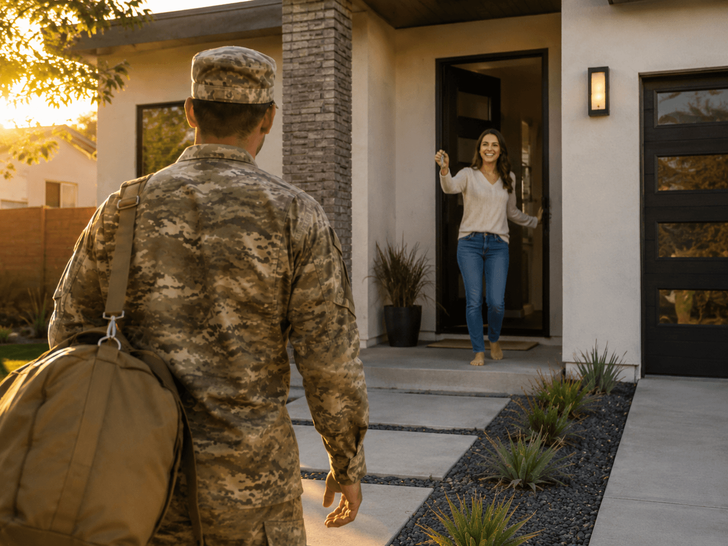A couple arriving at the front door of their new home